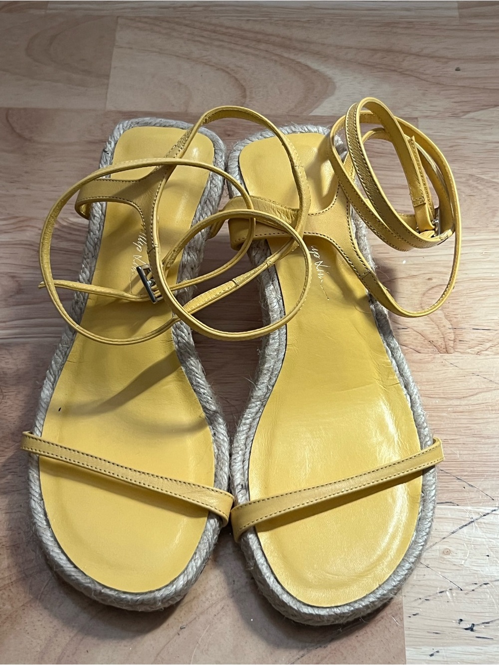 3.1 Phillip Lim Yasmine Yellow Calfskin leather Ankle-Strap Espadrille Sandals